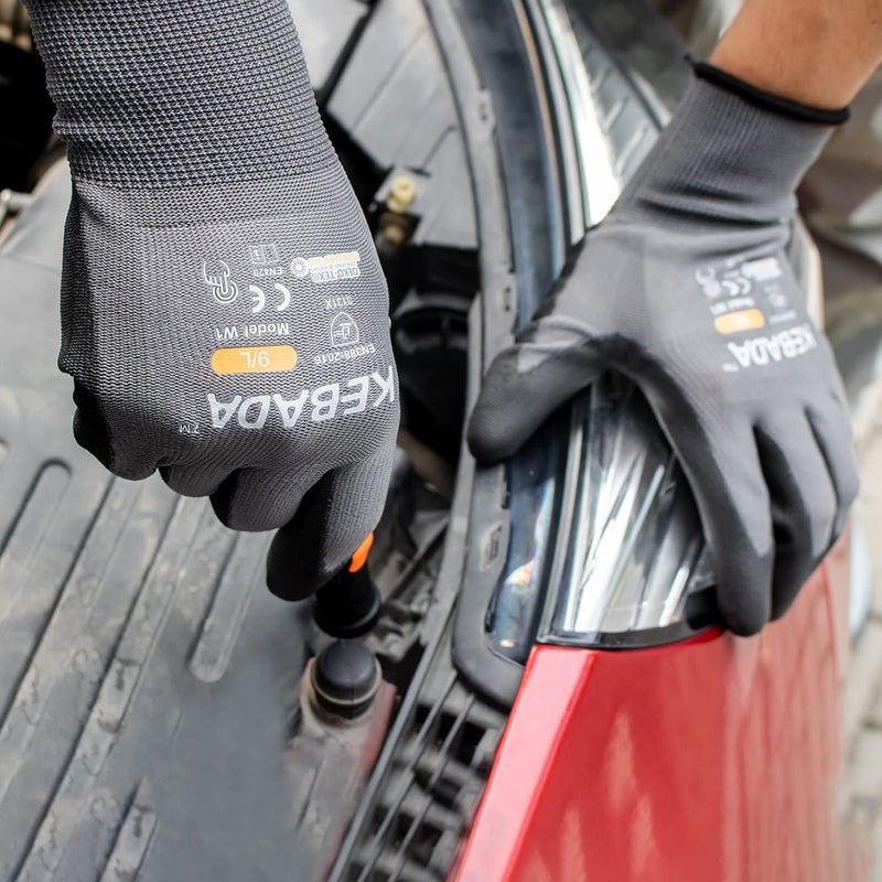 Kebada W1 Work Gloves for Men and Women, PU Coated Safety Gloves with Grip, Touchscreen, Ideal for Warehouse Package Handling, Construction, Gardening, Grey XS - Image 4